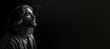 © JoelMasson - Black and white photorealistic studio portrait of Jesus Christ on black background. Generative AI illustration