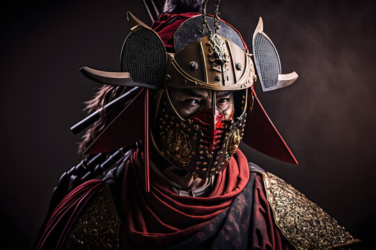 The mighty samurai warrior of ancient japan, with his towering red armor