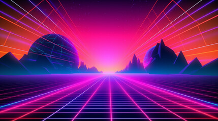 Wall Mural - Neon colors vaporwave futuristic background. IA generative.