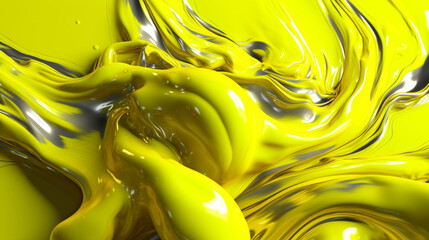 Wall Mural - Neon yellow metallic liquid background. IA generative.
