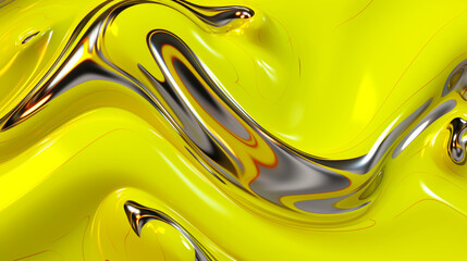 Wall Mural - Neon yellow metallic liquid background. IA generative.
