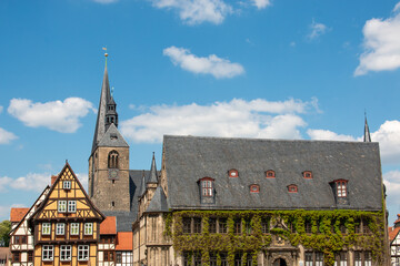 Poster - St. Benediktii Church, city hall and marketplace (Marktkirche St. Benediktii und Rathaus) Quedlinburg Saxony-Anhalt Germany