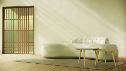 Minimalist japandi style living room decorated with sofa.3d rendering