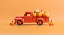 Truck With Pumpkins. Autumn Is Coming Background . Concept Of Thanksgiving Day, Halloween And Autumn Postcards. Generated Ai.
