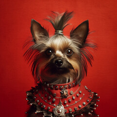 Wall Mural - Punk dog on a red background. Generative AI.