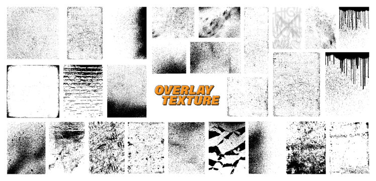 Wall Mural -  - Diverse Overlay Texture graphic set. Halftone stamp, effects: grunge, paper, torn, old, concrete, grainy, dust. Overlay texture with great detail, square and rectangular shapes. Halftone stamp. Vector