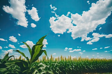 Poster - The sky is vast, bright, and beautiful, with white clouds. Generative AI