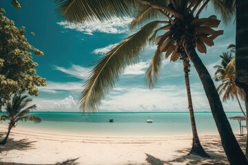 Poster - Look at the tropical beach with palm palms. Generative AI