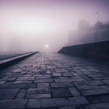 Purple Foggy Street In The Morning