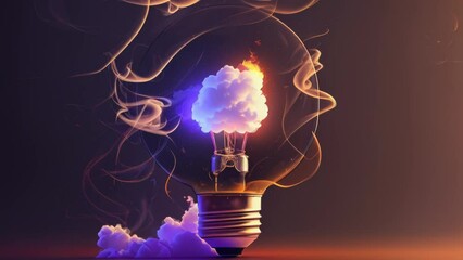 Poster - Light bulb with neon lights, abstract glowing background, digital illustration. Generative AI