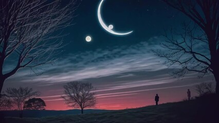 Wall Mural - a beautiful, clear night sky with a crescent moon and stars - generative ai