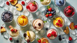Overhead view of ice creams dessert with fruits created with genertive AI.