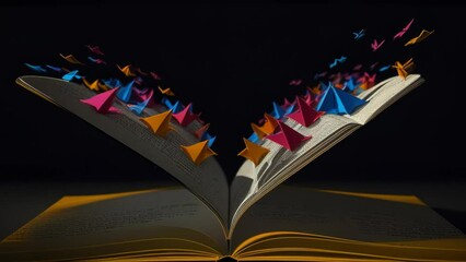 Wall Mural - Open book with colors flying out of it, Open Book, Colors, Flying, Art, Illustration, generative ai