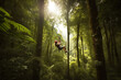 Exhilarating Zip Line Adventure through a Dense Forest beauty of untouched nature  Generative Ai Digital Illustration