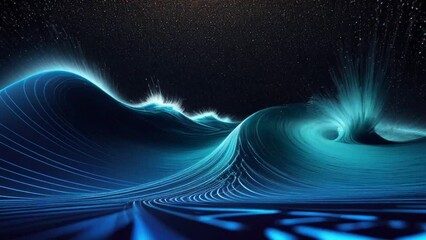 Wall Mural - digital dynamic cyber wave. abstract futuristic blue background with dots and lines. big data visual