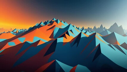 Poster - Blue orange Gradient Digital Polygons. Generative ai