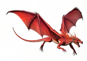 Wall Mural - A red dragon in a flying pose on a white isolated background