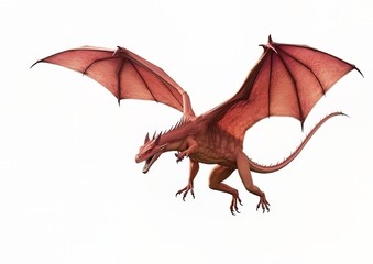 Wall Mural - A red dragon in a flying pose on a white isolated background