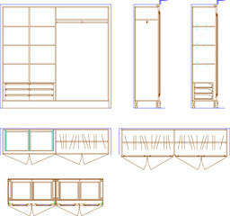 Wall Mural - Vector illustration sketch of wardrobe for dresser in room detail with sizes