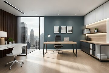 sleek and minimalist home office setup with a sleek desk, ergonomic chair, minimalist decor, and ample natural light, offering a functional and aesthetic workspace ,AI Generative