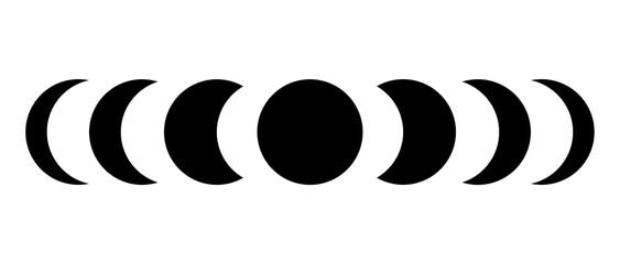 Moon shapes illustration isolated on white background. Shapes of moon. Black and white 