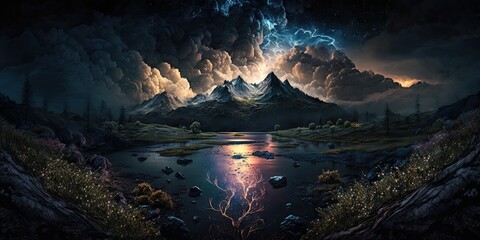 Wall Mural - night landscape view from sky beautiful night sky stars dark majestic. generative ai aig15.