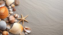 A Group Of Seashells And Rocks On Sand
