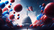 Beautiful scene of 4th July Independence Day confetti, balloons american flag monuments of Washington dc lincoln memorial Generative AI