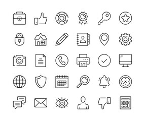 Basic icons. Vector line icons set. Universal, UI, mobile app, business, website user interface concepts. Black outline stroke symbols