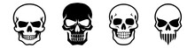 Set Of Skulls Isolated On White.Halloween Elements. Vector Illustration