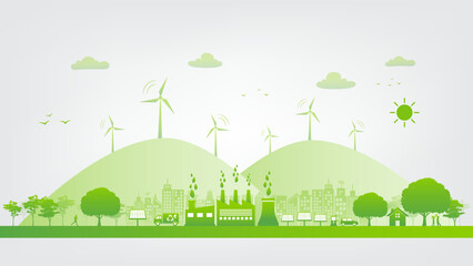 eco friendly, green city and sustainability development concept, vector illustration