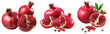 whole and half ripe pomegranates on a transparent background, Generative AI