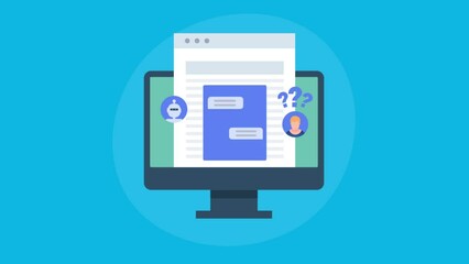 Wall Mural - website chatbot software application interacting with website visitor, answering questions in text m