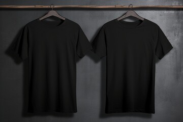 black t-shirts with copy space on black background. t-shirts mockup. illustration. ai generative