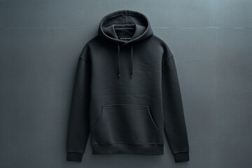 black hoodie with copy space on black background. hoodie mockup. illustration. ai generative