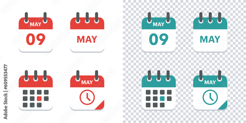 Calendar Reference Image Calendar icons set.Calendar with raised pages.Set of calendar sign and ...