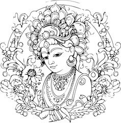 Wall Mural - Hindu lord krishna black and white images