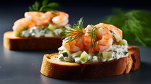 This Is A Simple Yet Elegant Dish Made With Shrimp, Dill, Mayonnaise, And Crème Fraîche, Served On Toast Or Crispy Bread