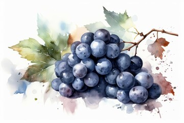 Wall Mural - Blue grape watercolor nature. Generate Ai