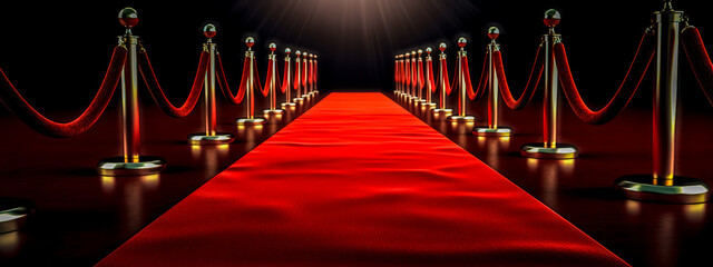 red carpet for VIP at ceremonies and festive events. acting, banner with copy space, made with Generative AI