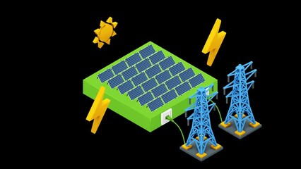 3d Isometric solar panels. illustration of green energy. solar panels alternative energy. Alpha channel