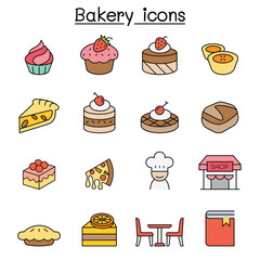 Bakery and Pastry color line icon set