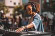 African female dj in a music festival. AI generative