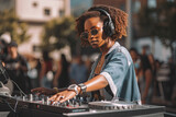 Fototapeta Zwierzęta - African female dj in a music festival. AI generative