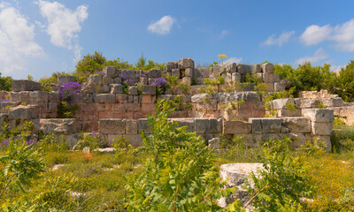 Wall Mural - Monumental fountain building - Ruins of ancient city Olba (Uzuncaburc) - Mersin, Turkey In Greek and Roman architectures, a sanctuary or structure dedicated to the Nymphs, the nymphs living in forests
