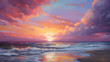 © Andrejs - A vibrant beach sunset with shades of orange, pink, and purple painting the sky created with Generative AI technology