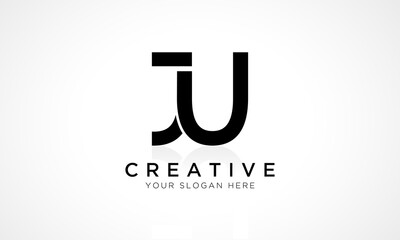 Wall Mural - JU Letter Logo Design Vector Template. Alphabet Initial Letter JU Logo Design With Glossy Reflection Business Illustration.