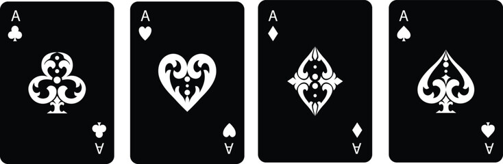 set of four aces playing cards suits. winning poker hand. set of hearts, spades, clubs, and diamonds