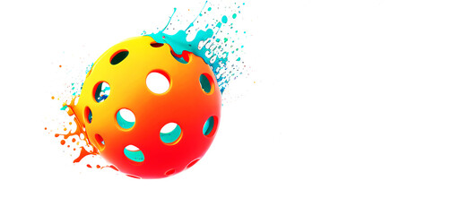 Wall Mural - Pickleball ball sport symbol colorful splash art illustration banner. Generative AI