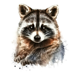 Wall Mural - Raccoon portrait in watercolor style , PNG background